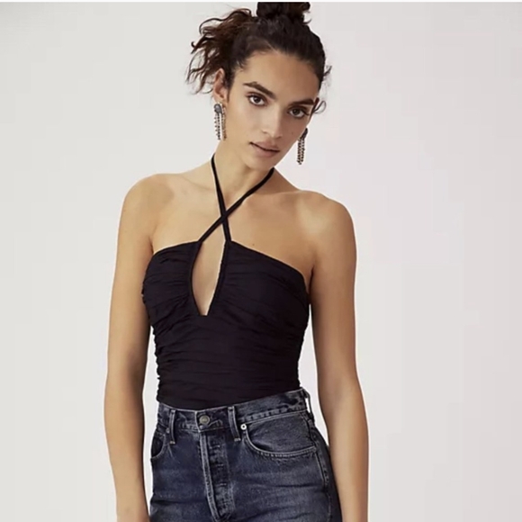 Anthropologie Tops - By Anthropologie Classic Black Criss Cross Halter Top